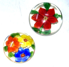 Vintage Pair Of 2 Small Sweet Flower Hand Made Glass Paperweights 3