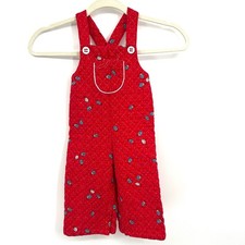 Vintage 70s quilted overalls Magic Years red ladybug cottagecore 18-24 picture