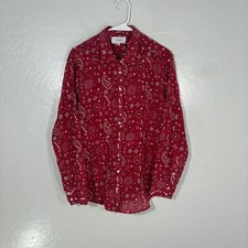 Xirena Shirt Womens Small Red Paisley Bandana Button Front Long Sleeve Top picture