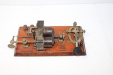 Antique J.H. Bunnell & Co telegraph key and relay set on wood base, late 19th picture