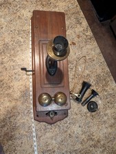 Antique Oak Wall Crank Telephone  parts only not tested picture
