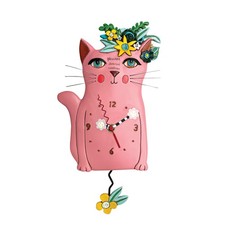 Enesco Allen Designs Kitty with Flowers Battery-Operated Pendulum Wall Clock picture