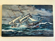 Toni Nomoto Signed OOAK Realism Seascape Sailing Ship Canvas Painting Unframed picture