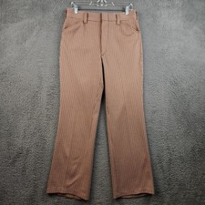 Vtg 70s KMart Poly Double Knit Trousers Pant Mens 30x30 Tag 32 Brown Weave Plaid picture