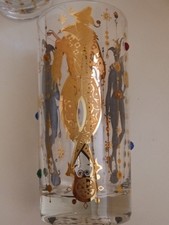 VINTAGE /MCM CULVER HARLEQUIN /JESTER MARDI GRAS  DESIGN- SINGLE HIGHBALL GLASS picture