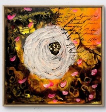 Mary Myers Original Mixed Media Floral Painting 10x10 Acrylic Gold Script Art picture