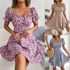 Flower Print Woman Dresses With Short Sleeves High Waist .stylish & Confortable picture