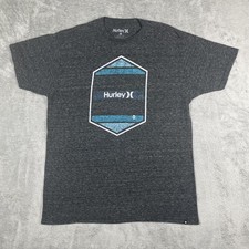 Hurley Shirt Mens Medium Dark Gray Heather Blue Logo Graphic Tee Surf Casual picture