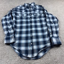 Rockmount Ranch Wear Shirt Mens Medium Blue Western Plaid Pearl Snap Yoke Cowboy picture