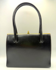 Vintage 1960s Freedex for Boots Black Leather Handbag Made Irish Republic picture