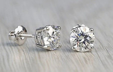 1 Ct Round Cut VVS1/ D Lab Created Stud Earrings 14K White Gold 6mm Screw Back picture