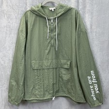 WAYF '98 Jacket Womens 3X Green Hooded Anorak 1/4 Zip Lightweight Quote Sleeve picture