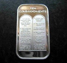 1oz 10 TEN COMMANDMENTS .999 SILVER BAR ~ SEALED IN A HARD PLASTIC AIR-TITE CASE picture
