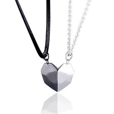 2Pcs Couple Friendship Magnetic Matching Love Heart Distance Pendant Necklace picture