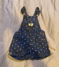 OshKosh B'gosh Girls Denim Polka Dot Shortall Overalls Blue/White 12-18M picture