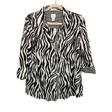 Chico's Blouse Women's XL No Iron Button Down Stripes Zebra Brown White Chicos 3 picture