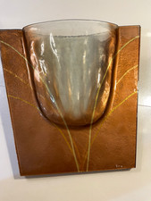 Mark Hines Vintage Slumped Glass Vase Art Sculpture Copper Bronze Gold Signed  picture
