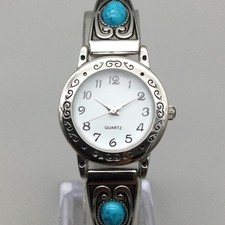 Accutime Womens Watch 25mm Southwest Silver Tone Stretch Band New Battery picture