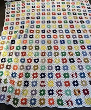 MCM HUGE GRANNY SQUARE AFGHAN/WHITE/MULTI 90 In X 82 In MINT , NO HOLES , NO SNA picture