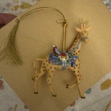 RARE 2001 LENOX Porcelain CAROUSEL ANIMALS Christmas Ornament GIRAFFE & PARROT picture