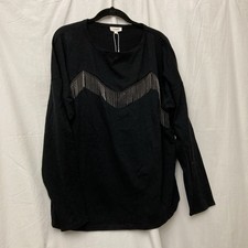 NWT Oddy Women's Black Rhinestone Fringe Long Sleeve Top - SZ 2XL picture