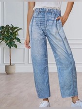 Oddi Pants Womens Small Soft Denim Look Printed Barrel Leg Sweatpants New picture