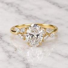 Elegant 5 Ct Oval Lab Diamond Marquise Side Stone Engagement Ring Solid 14K Gold picture