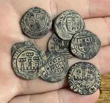 1400s Cetil Spanish Portugal Medieval Silver Billon Old Coin Castle PColonial 1C picture
