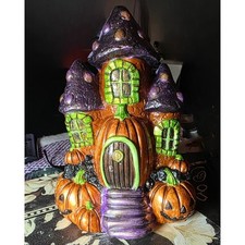Hand-Painted Pumpkin House Figurine – Spooky Halloween Decor & Jack-o'-Lanterns picture