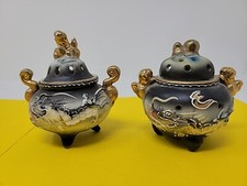 Vintage Pair Footed Japanese Dragonware Bone China Incense Burners Decor RARE  picture