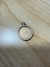 1945 Mexico Dos Pesos .900 Gold Coin Pendant 14K Gold Bezel 1.95g picture