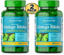 2 Pack Puritan's Pride Ginkgo Biloba Standardized Extract 120mg 400 Caps (2x200) picture