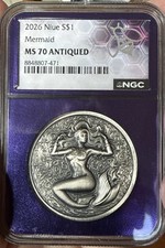 2026 Niue $1 Mermaid NGC MS 70 Antiqued 1 oz Fine Silver Coin picture