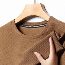 New Summer Waffle Round Neck Short Sleeved T-shirt for Men's Short Sleeved Top picture