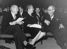 Prof Werner Heisenberg and his wife with Otto Hahn in the Berlin - 1958 Photo picture