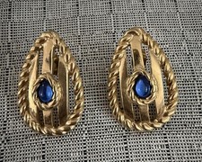Vintage 1980’s Givenchy Glass Cabochon Earrings Gold Tone picture