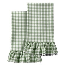 HunnmingRe 2 Pcs Green Gingham Kitchen Towels Cotton Ruffled Checked Dish Towels picture