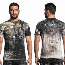Rare $62 AFFLICTION Sand SERPEANT EMPEROR Short Sleeve Slim Fit Y2K T-shirt NWT picture