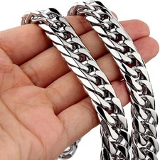 Mens Stainless Steel Cuban Link Chain Necklace Bracelet Waterproof Heavy 8mm-14m picture