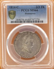 1814-C Hannover 2/3 Thaler KM-100.1 PCGS MS64 - TOP POP - Finest Known picture