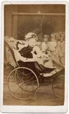 CDV Peterborough Little girl in baby pram Nice hat Vintage photo 1880c S180 picture