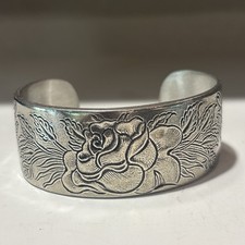 Vintage  June  Salisbury Pewter Cuff Bracelet Never Worn Beautiful Rose picture