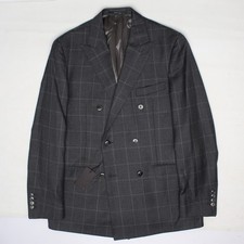 Luigi Bianchi Double Breasted Suit Mens 40R 35x33 Gray Windowpane Plaid Wool picture