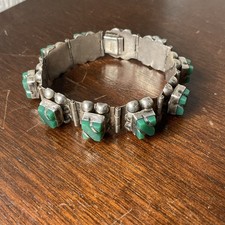 Sterling Silver and Green Stone Link Bracelet From Mexico Vintage Silver picture