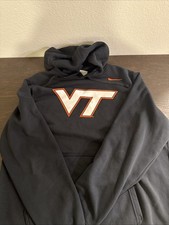 Virginia Tech Hokies Hoodie Mens Large Black Pullover Football Dri Fit Nike picture