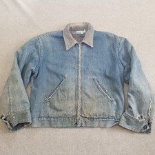 VTG Sears Jacket Mens M Blue Denim Blanket Lined Corduroy Thrashed 70s Detroit picture