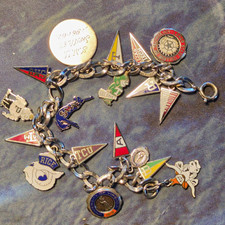 Vintage INDIANA Landmark Sterling Silver Charm Bracelet & 15 Charms, 7.00