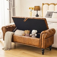 Storage Bedroom Bench for End of Bed, Faux Leather Upholstered Storage Ottoman picture