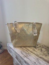 Michael Kors Women's Gold Monogram Logo Metallic Mirror Jet Set Tote Bag Medium picture
