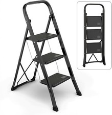 Steel Folding 2/3 Step Stool Ladder Adults With Soft-Grip Handle  330 Lbs picture